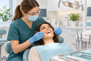 Patient receiving a professional dental cleaning what happens during a dental cleaning