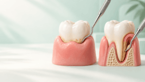 Illustration comparing routine dental cleaning vs deep cleaning