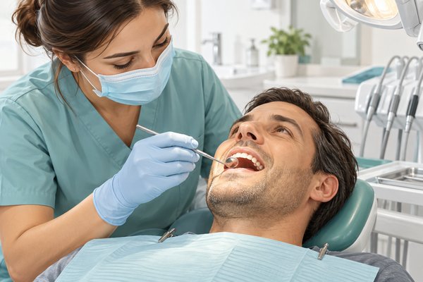 Dental professional demonstrating brushing on a dental model